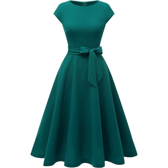 Dresstells Women's Turquoise Modest Vintage Cocktail Formal Party Dresses - Picture 2 of 4